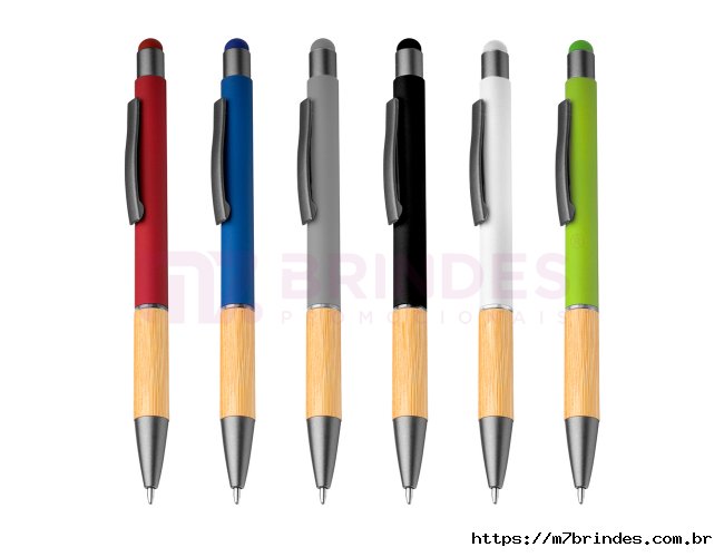 Caneta Touch Screen Alumnio e Bambu