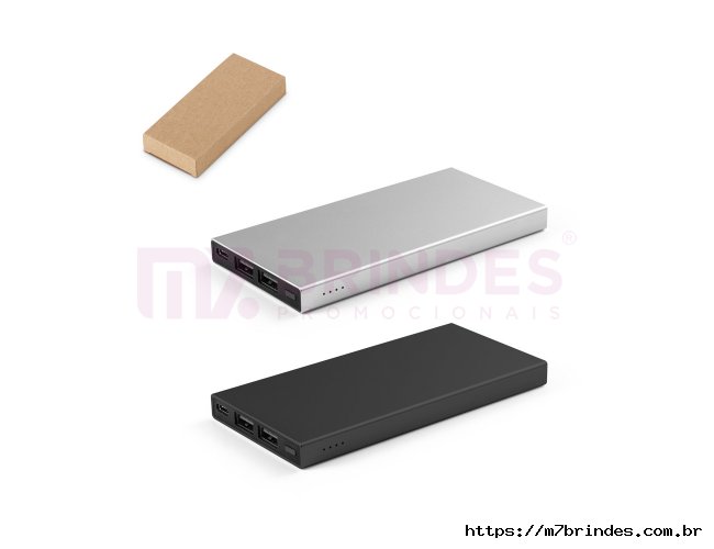 Bateria porttil em alumnio 100% reciclado e bateria em ltio com capacidade de 5.000 mAh