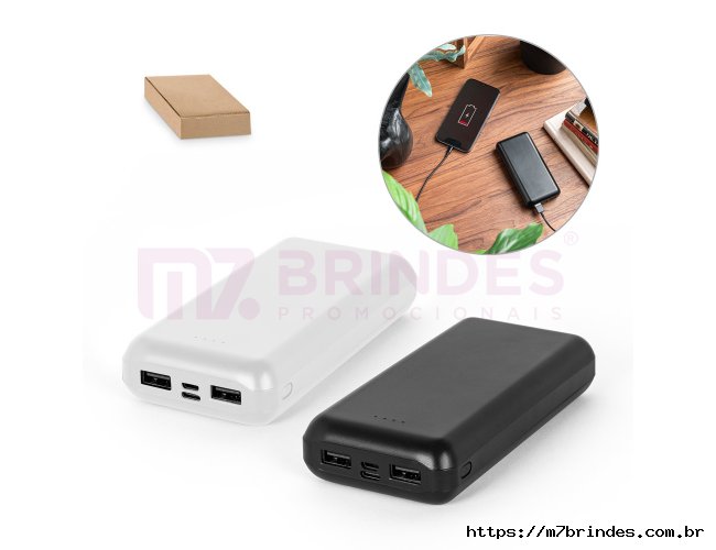 Bateria port�til em ABS 100% reciclado e capacidade de 20.000 mAh