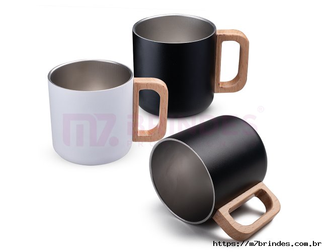 Caneca t�rmica 400ml com al�a em madeira