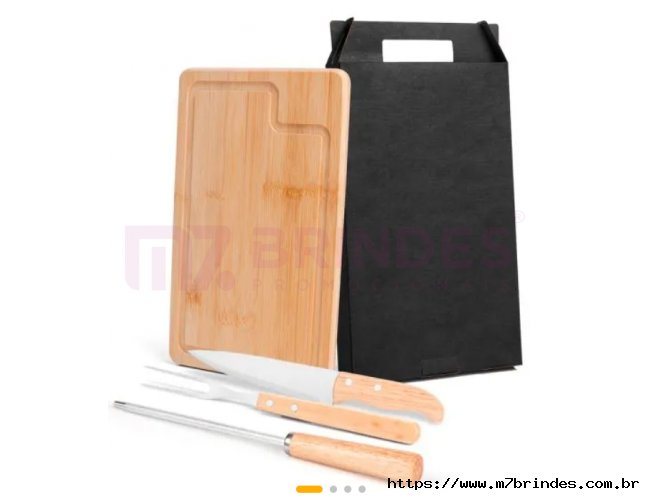 CONJ. PARA CHURRASCO EM BAMBU / INOX / MADEIRA - 4 PS