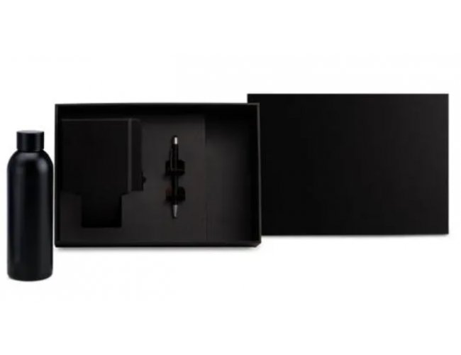 Kit Garrafa, Caderno E Caneta - Preto - 3 Ps