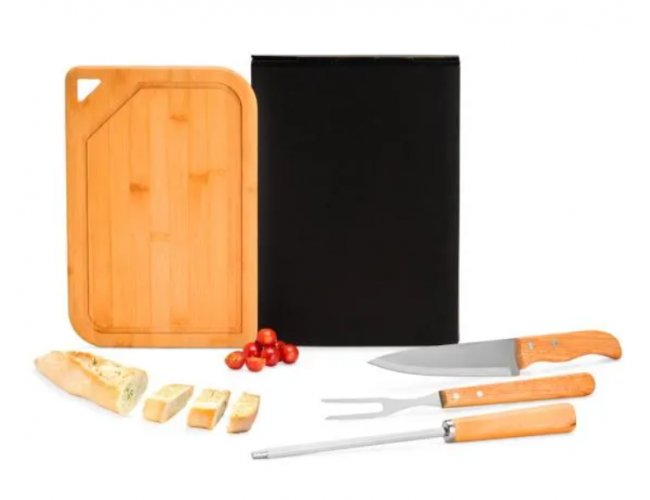 Conj. Para Churrasco Em Bambu / Inox / Madeira - 4 Ps
