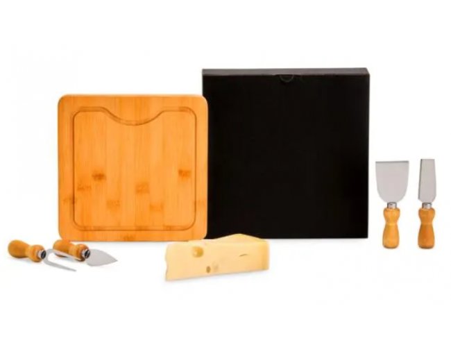 Conj. Para Queijo Em Bambu / Madeira / Inox - 5 Ps