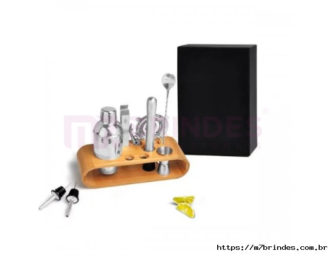 Kit Bar Com Base Em Bambu - 10 Ps