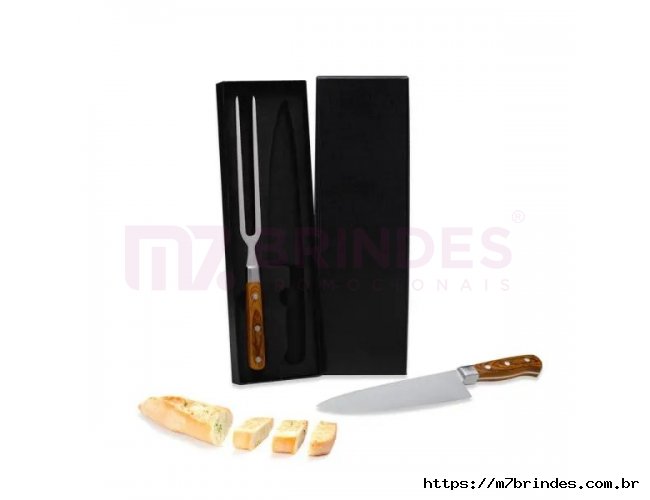 Conj. De Faca E Garfo Premium Em Madeira / Inox - 2 Ps