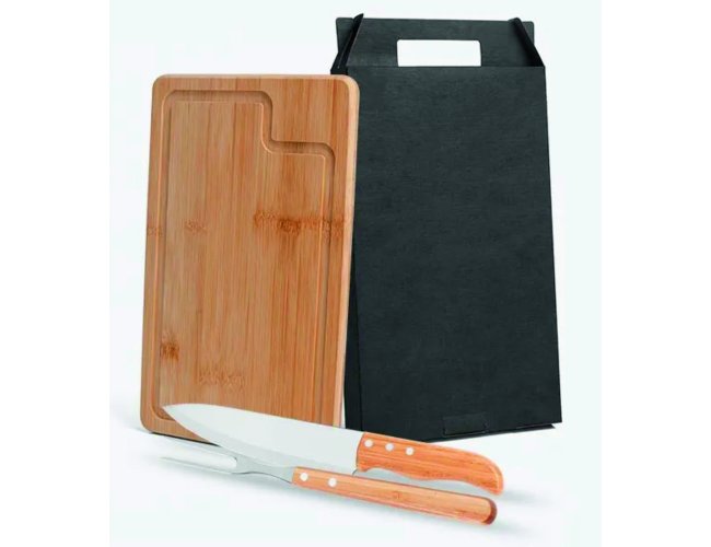 KIT PARA CHURRASCO EM BAMBU / INOX DALLAS COM FACA 8