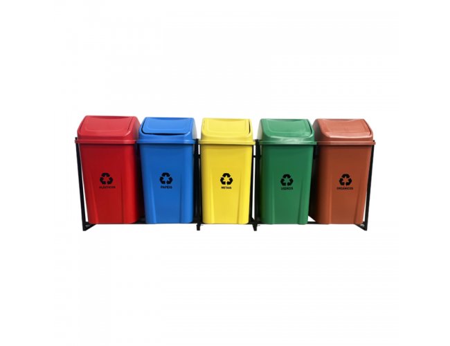 5 Lixeiras para Coleta Seletiva 100 Litros  KIT com 5 Lixeiras