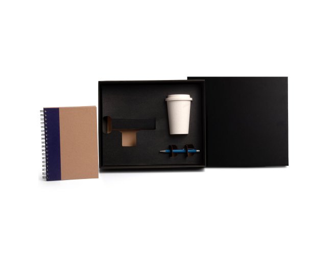 Kit Copo Em Fibra De Bambu, Caderno E Caneta - Azul - 3 Ps