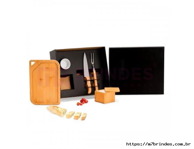 Kit Para Churrasco Em Bambu / Madeira / Inox - 5 Ps