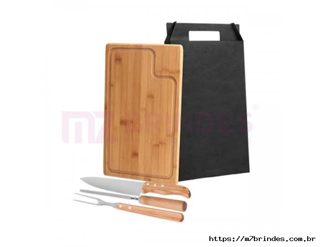 KIT PARA CHURRASCO EM BAMBU / INOX TEXAS COM CHAIRA 4 PS