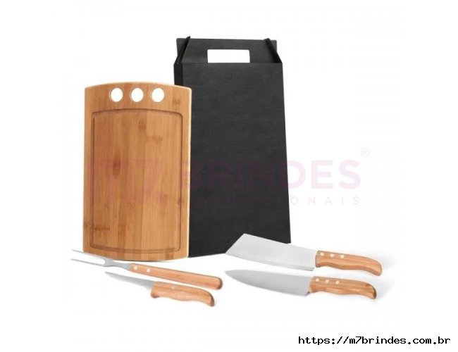 KIT PARA CHURRASCO OU COZINHA EM BAMBU / INOX - 5 PS